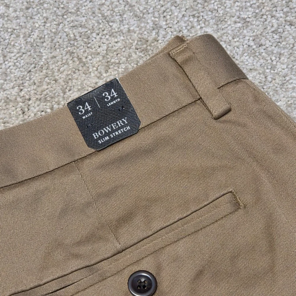 J.Crew Bowery Slim Stretch Dress Pants Mens 34x34 Khaki Tan F4031 NEW - Picture 2 of 10